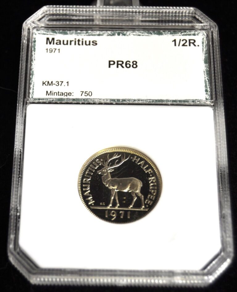 Read more about the article 1971 Mauritius 1/2 Rupee KM#37.1  Mintage 750 – Extra High Proof Grade