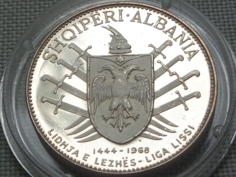 Read more about the article Albania Silver Proof Hairlines 5 Leke 1968 Skanderberg Victory Over Ottomans