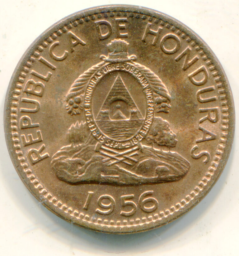 Read more about the article Honduras 2 Centavos 1956 all red HG coin    lotmar3500