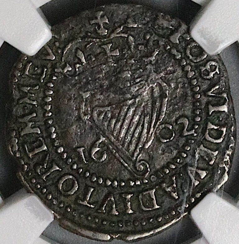 Read more about the article 1602 NGC XF Ireland Elizabeth I Penny Harp Shield Tower Mint Coin (24031603C)