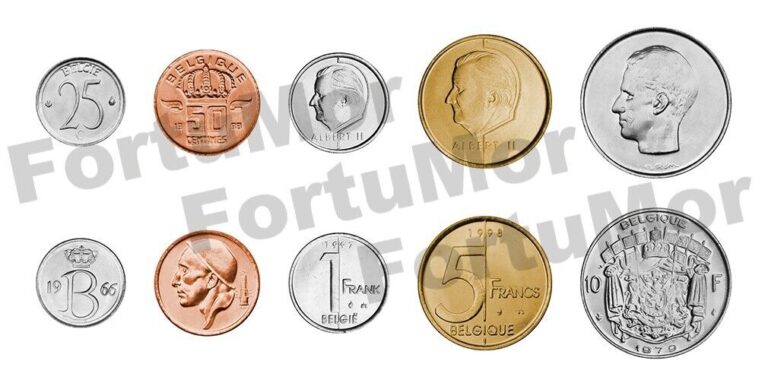 Read more about the article Belgium  UNC  5 PCS COIN SET  25 50 Centimes 1 5 10 Francs 1964 2001