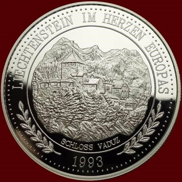 Read more about the article Liechtenstein 1993 Vaduz Castle 20 Ecu 1oz Silver Coin Proof