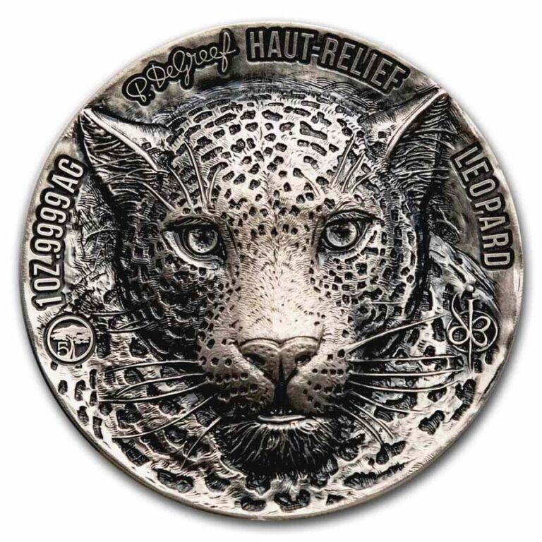 Read more about the article 2023 Ivory Coast 1 oz Antique Silver P. De Greef: Leopard