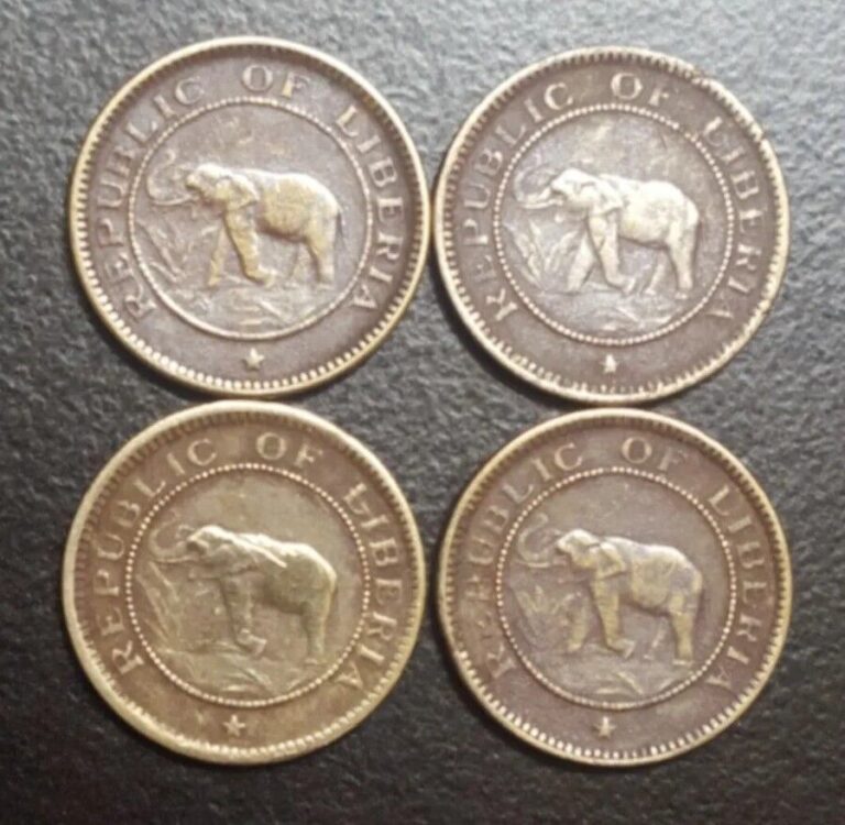 Read more about the article 1937 Liberia 1/2 Cent Coin lot of 4 Beautiful Elephant Thematic Old Coins KM 10