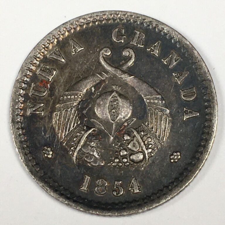 Read more about the article 1854 Colombia 1 Décimo – Extremely Fine (XF) Scratch KM#115 90% Silver – 5705-PC