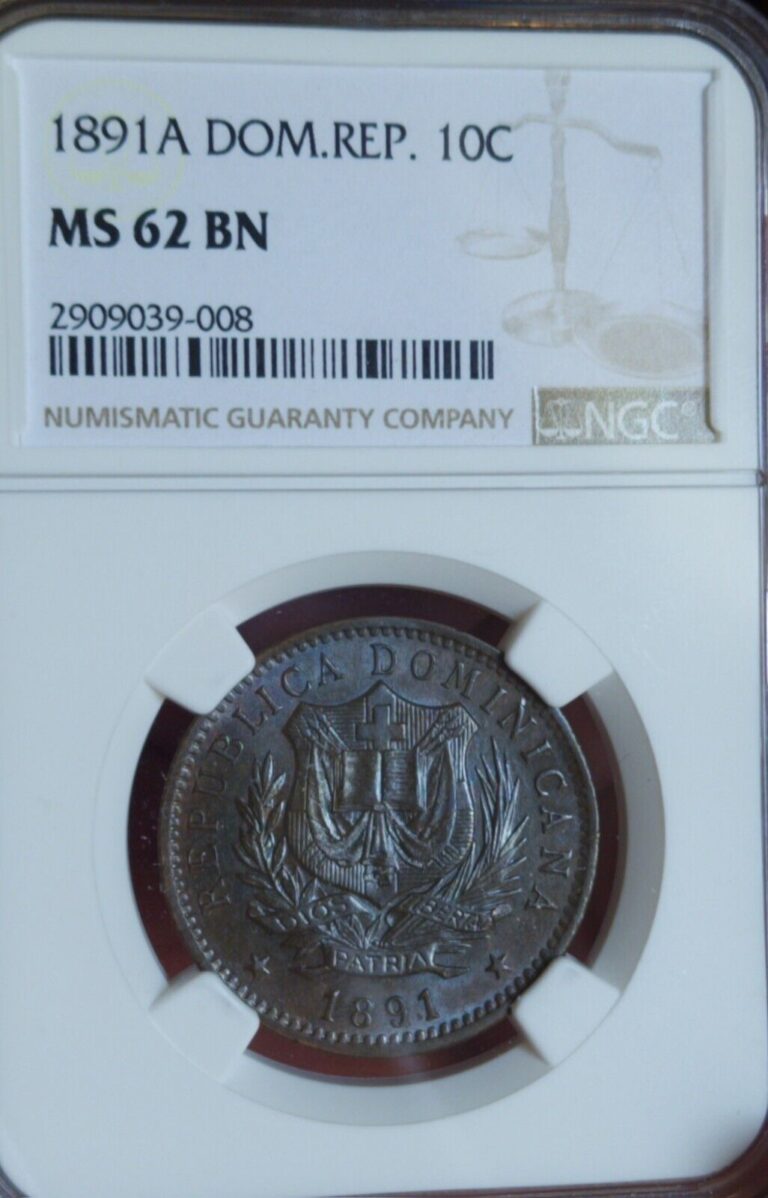 Read more about the article 1891 A Dominican Republic 10 Centesimos NGC MS 62 BN