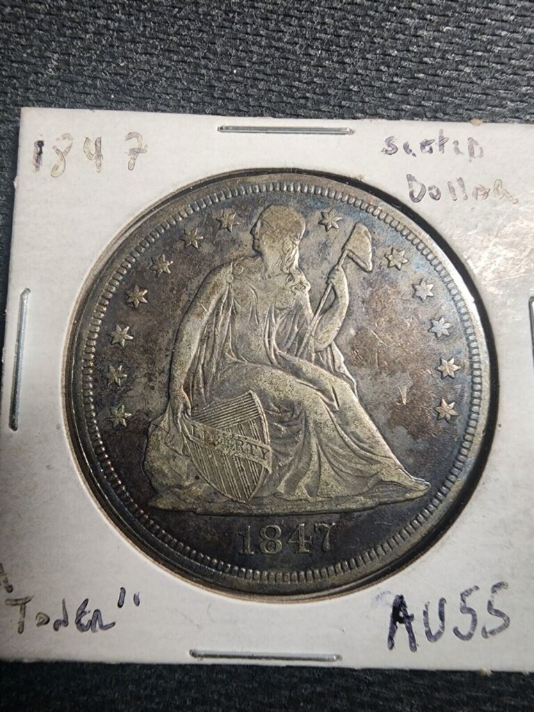 Read more about the article UNITED STATES **AU+** 1847 SEATED LIBERTY DOLLAR Great eye appeal Low MINTAGE!