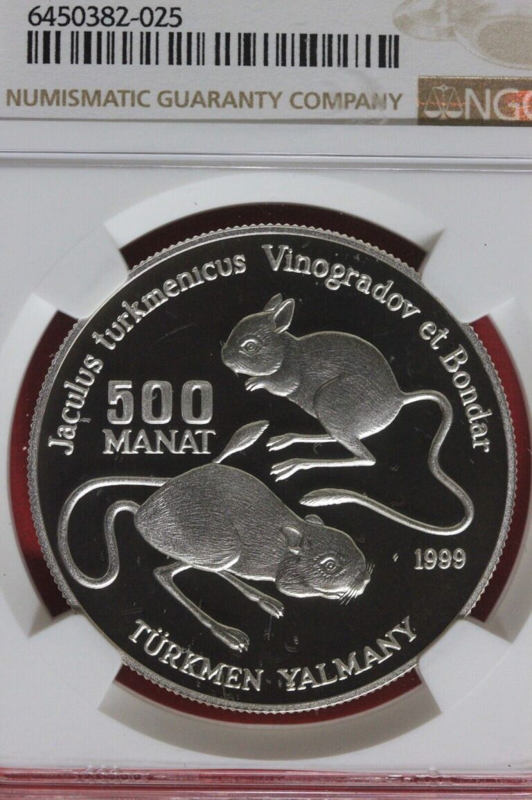 Read more about the article 1999 PF 69 Turkmen Turkmenistan Jerboa 500 Manat Silver Coin NGC Slab OCE 336