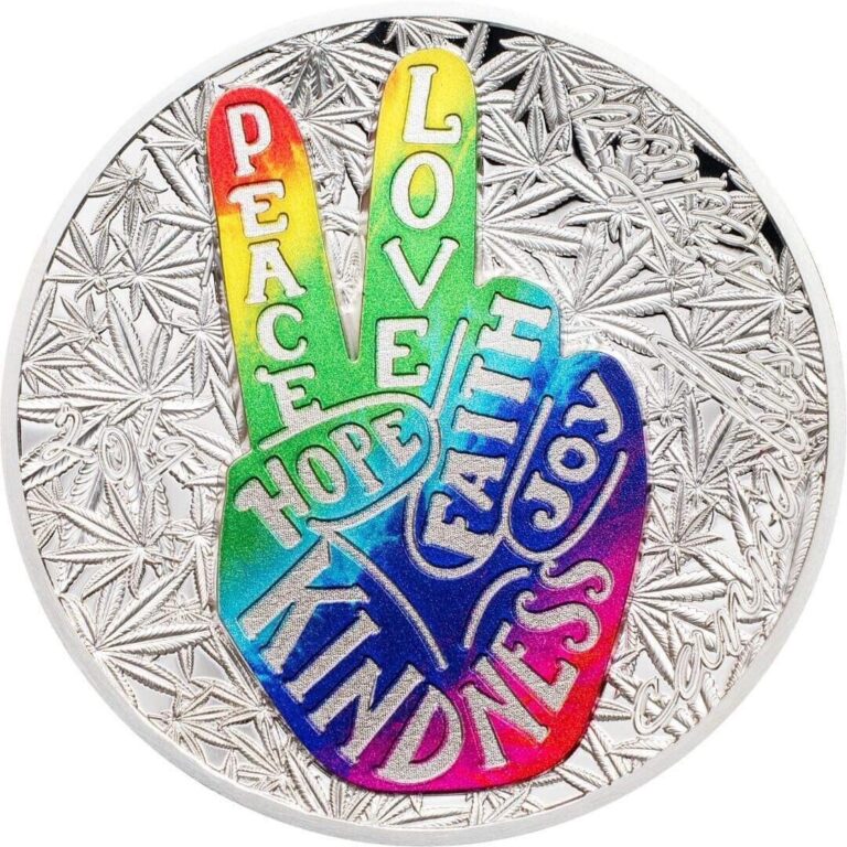 Read more about the article 2019 Benin Peace and Love (Cannabis) 1 oz Silver Coin with Mintage of 999 only.