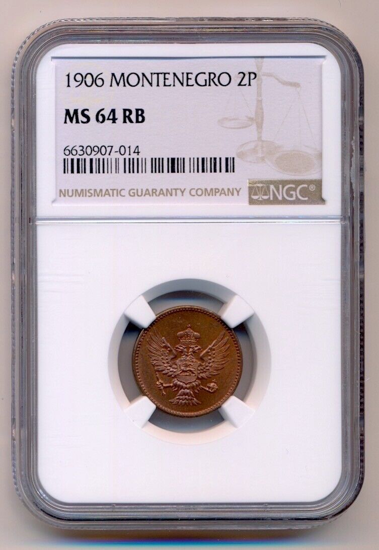 Read more about the article MONTENEGRO coin 2 Pare 1906 NGC grade MS 64 RB Choice Uncirculated