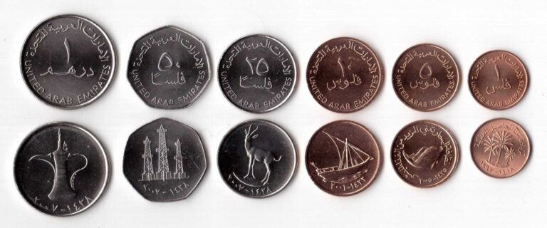 Read more about the article UNITED ARAB EMIRATES UAE FULL COIN SET 1+5+10+25+50 Fils +1 Dirham UNC LOT of 6*