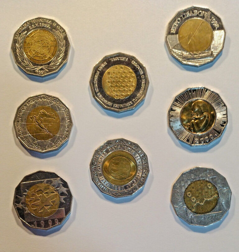 Read more about the article Croatia currency 8 coin set bimetallic commemorative coins 25 Kn HRK Kuna rare