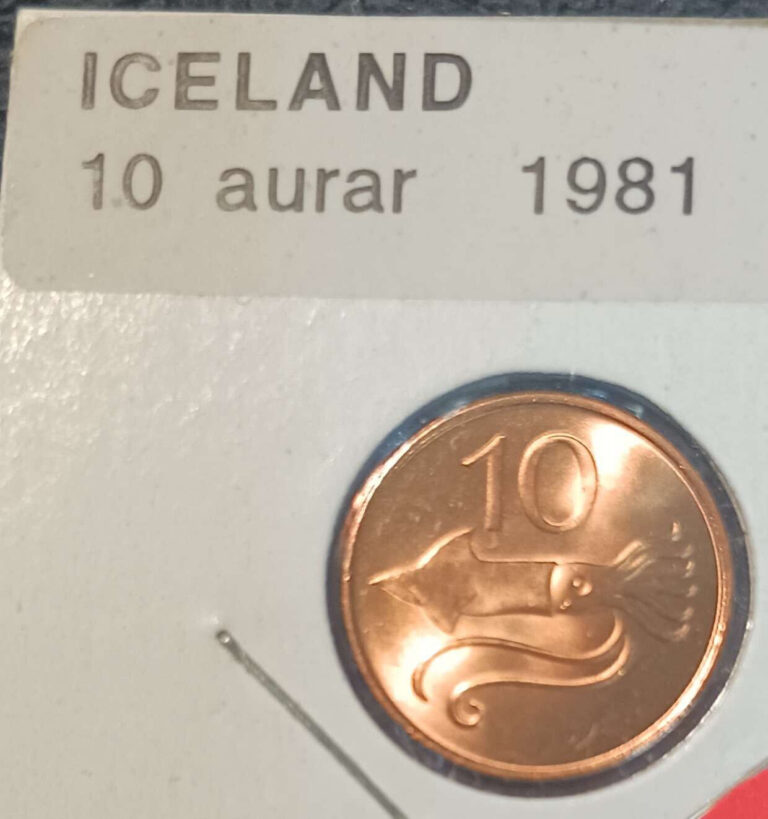Read more about the article 1981 Iceland Bronze 10 Aurar Coin Griðungur/Flying Squid BU
