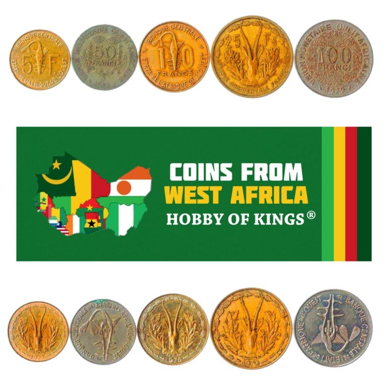 Read more about the article 5 COINS FROM WESTERN AFRICAN STATES (FCA). 1961-2019. 5-100 FRANCS. OLD MONEY