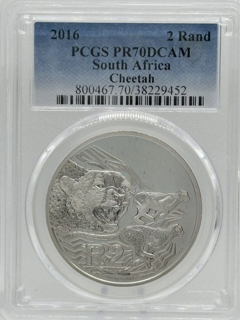 Read more about the article 2016 South Africa Silver Proof 2 Rand Cheetah PCGS PR70 DCAM