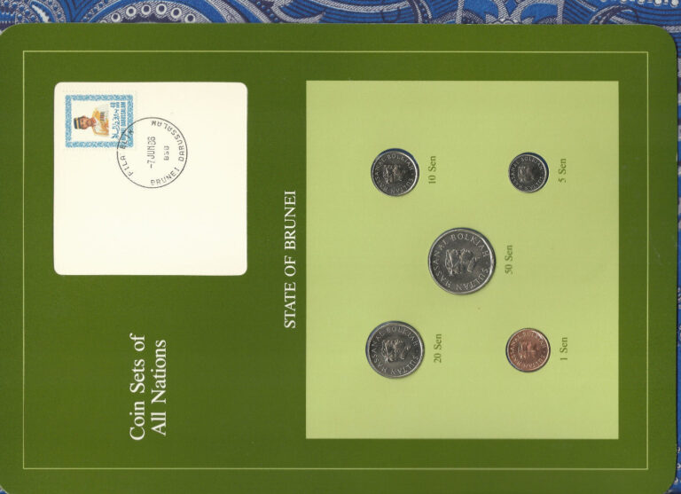 Read more about the article Coin Sets of All Nations Brunei w/card UNC 1 5 50 Sen 1988 10 20 Sen 1987