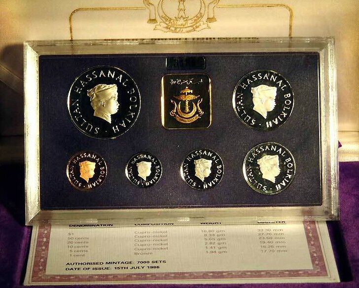 Read more about the article BRUNEI 1 5 10 20 50 SEN 1 RINGGIT 1986 PROOF COIN UNC ASIA 6 PCS MONEY SET