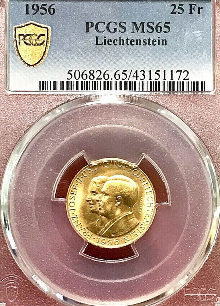 Read more about the article 1956 LIECHTENSTEIN 25 FRANKEN .900 GOLD PCGS MS-65