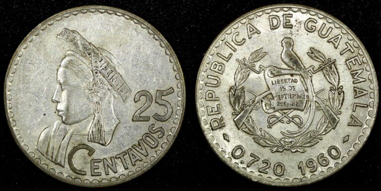 Read more about the article GUATEMALA Silver 1960 25 Centavos Mintage-560.400 KM# 263  (24 642)