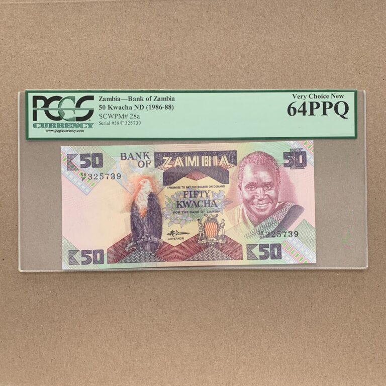 Read more about the article Certificated Zambia 50 Kwatcha Banknote. Zambian Currency PCGS 64 Money