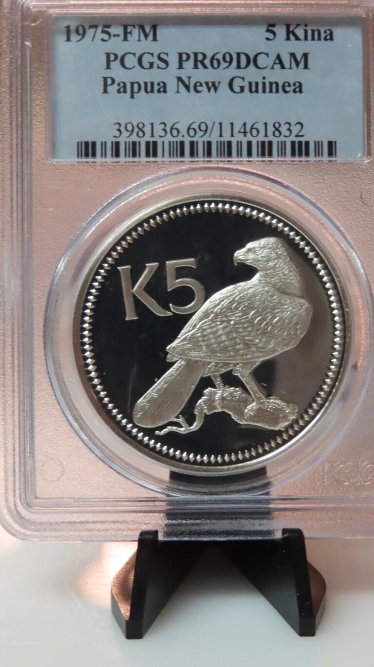 Read more about the article PAPUA NEW GUINEA – RARE SILVER PROOF 5 KINA 1975 YEAR KM#7a EAGLE