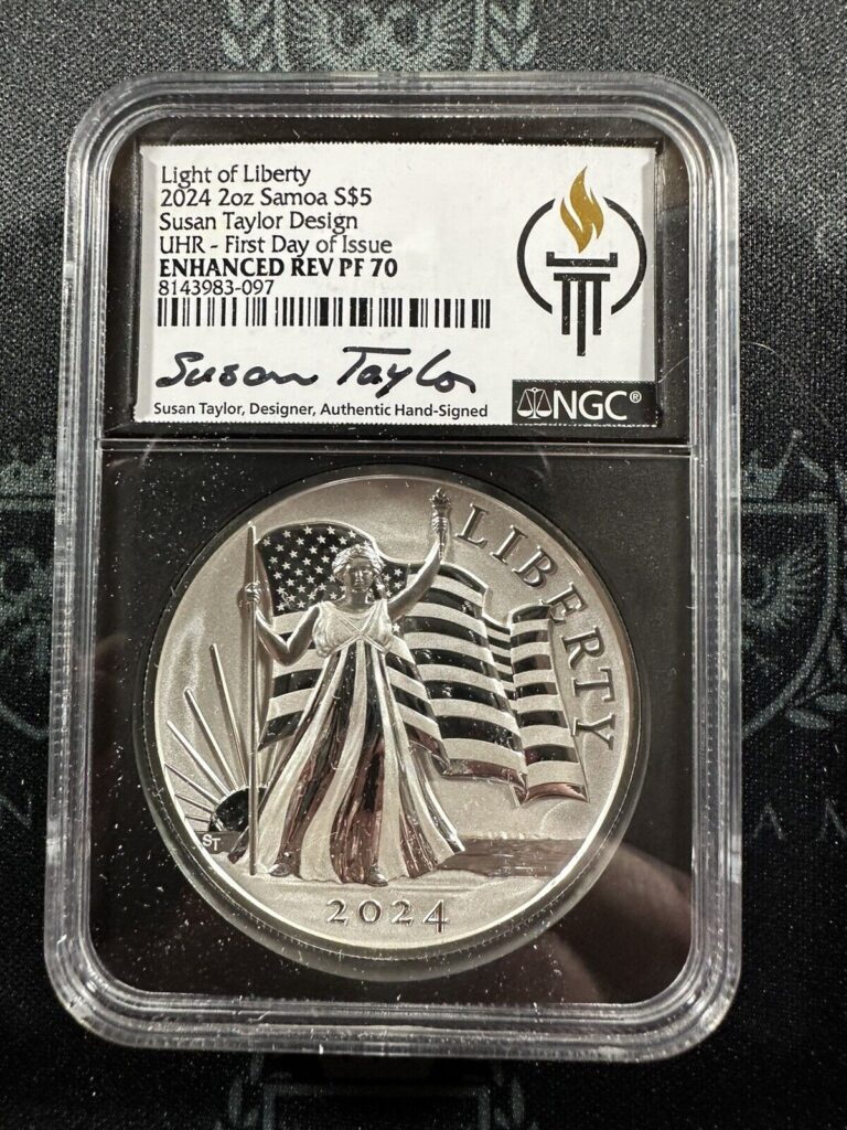 Read more about the article 2024 Samoa Light of Liberty 2 oz Susan Taylor Design NGC Enhanced REV Proof PF70