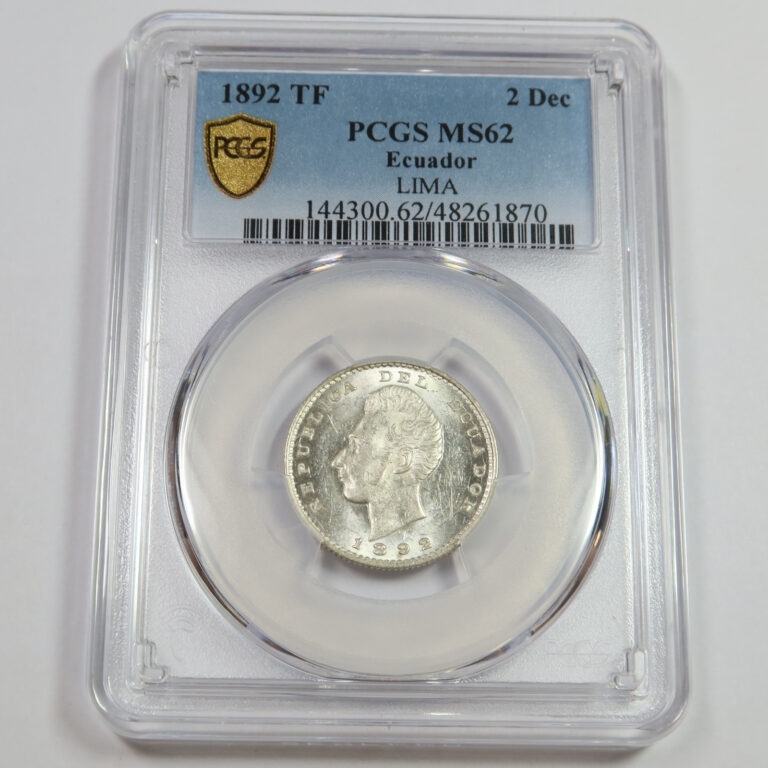 Read more about the article 1892 TF PCGS MS62 – ECUADOR – Silver Lima 2 Decimos Coin #47277A