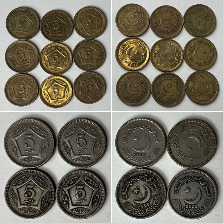 Read more about the article Lot Of 13 Pakistani 5 Rupees Each Coin Rare Old and New Coins Regulated