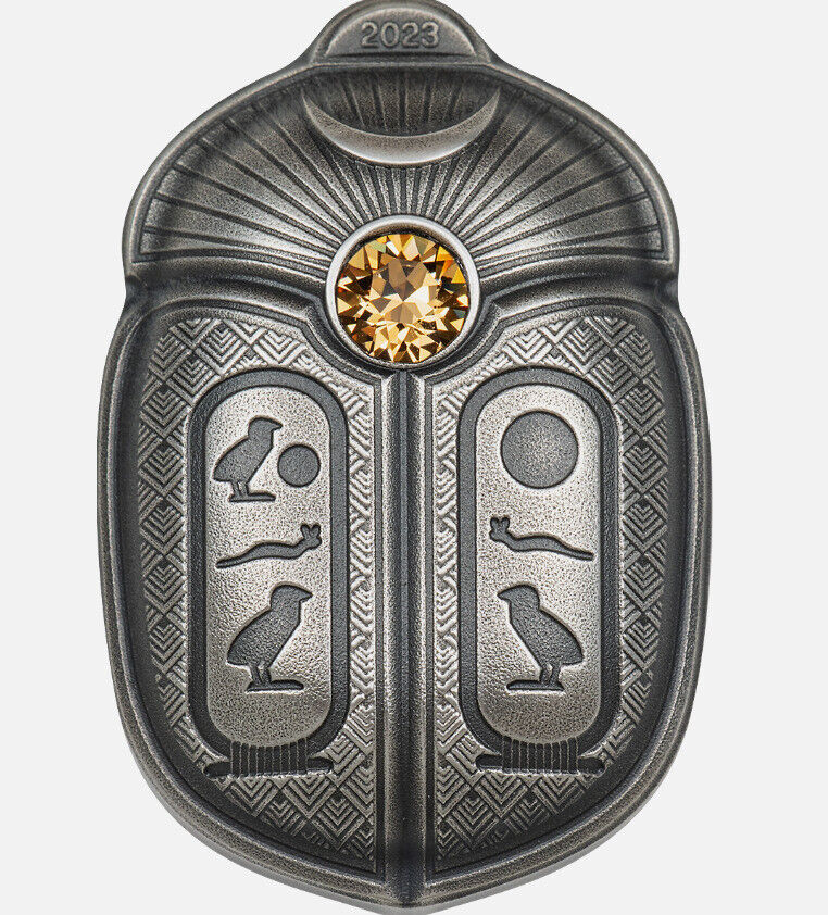 Read more about the article 2023 Palau Scarab Cheops 1oz Silver Antiqued Shaped Coin