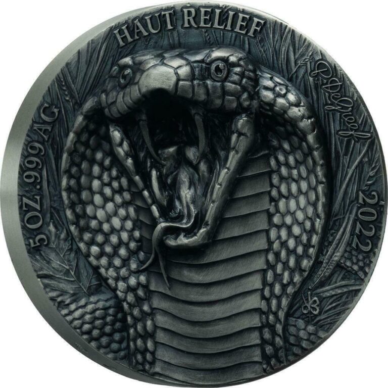 Read more about the article 2022 Ivory Coast Big Five Cobra 5oz Silver High Relief Antique Finish Coin