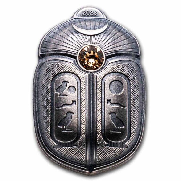 Read more about the article 2023 Palau 1 oz Silver Scarab Cheops Shaped Coin