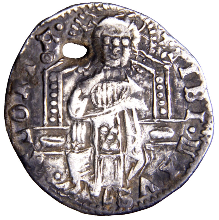 Read more about the article Christ Throne AR Silver Coin Grosso Italian States Antonio Medieval Italy Coin