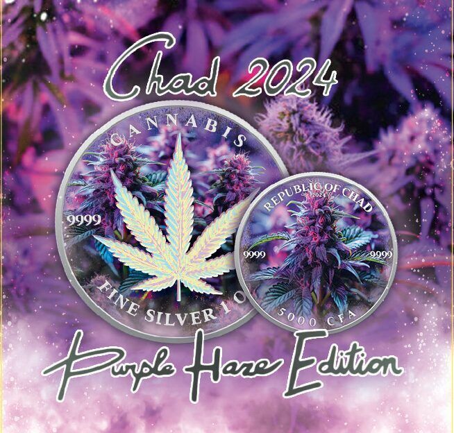 Read more about the article 2024 Chad Cannabis Purple Haze Edition 1 oz Silver Coin mintage 420