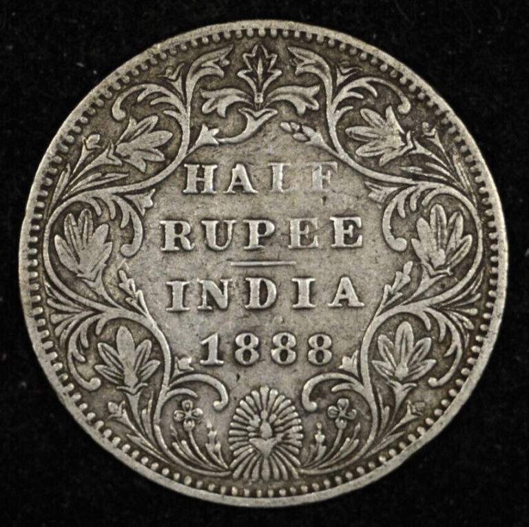 Read more about the article 1888 B British India Silver Half Rupee