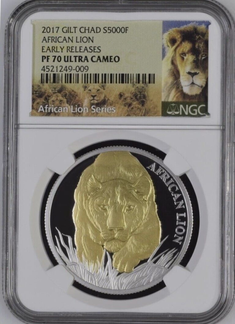 Read more about the article 2017 NGC PF 70 CHAD 5000F Silver “AFRICAN LION” Ultra Cameo / Gilt ER