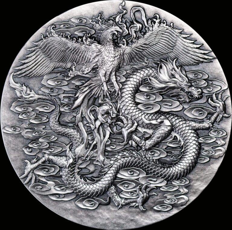 Read more about the article 2023 Gabon Double Dragon and Phoenix Antique Finish 1.8 oz Silver Coin