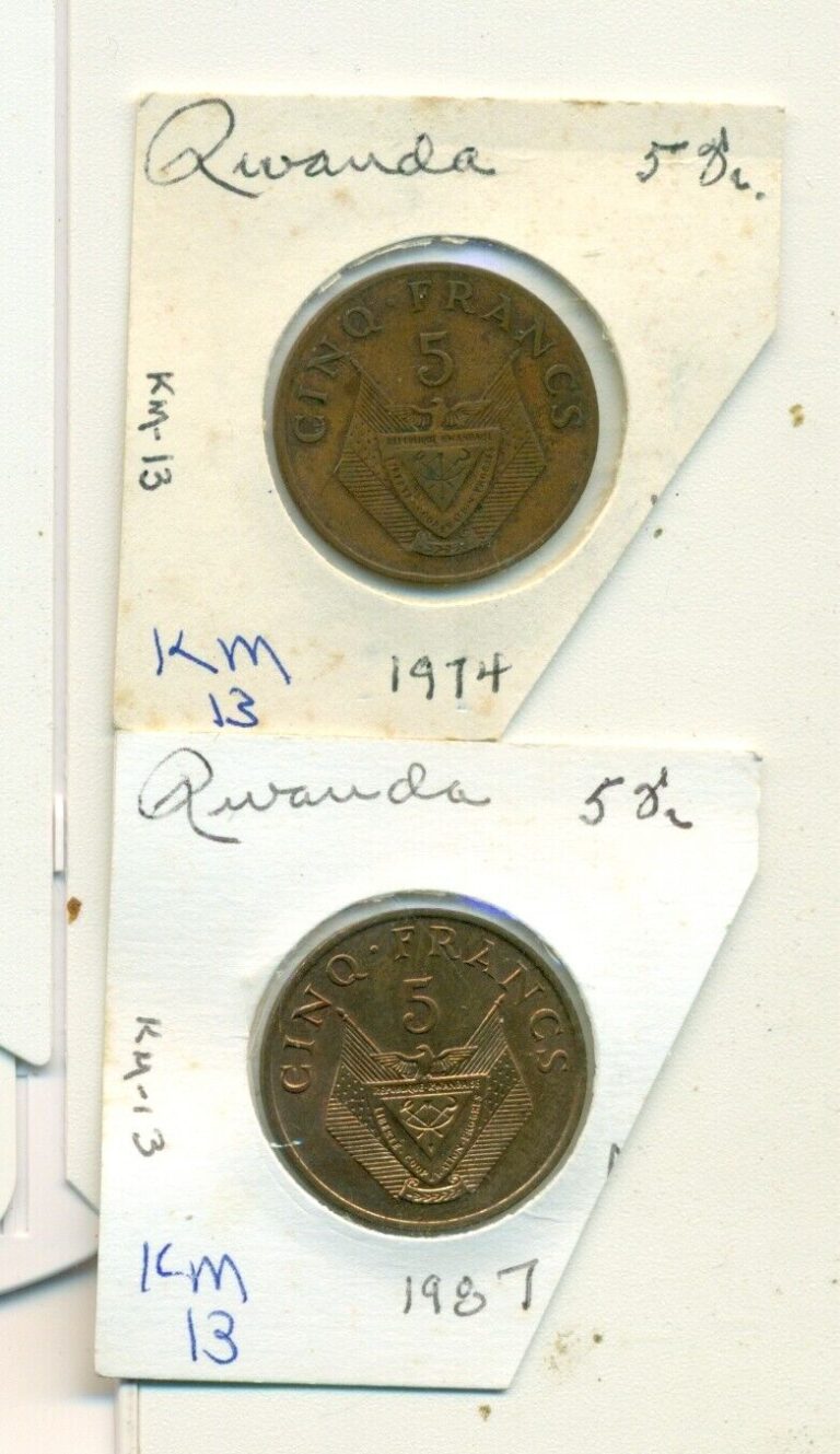 Read more about the article 2 DIFFERENT 5 FRANC COINS from RWANDA DATING 1974 and 1987