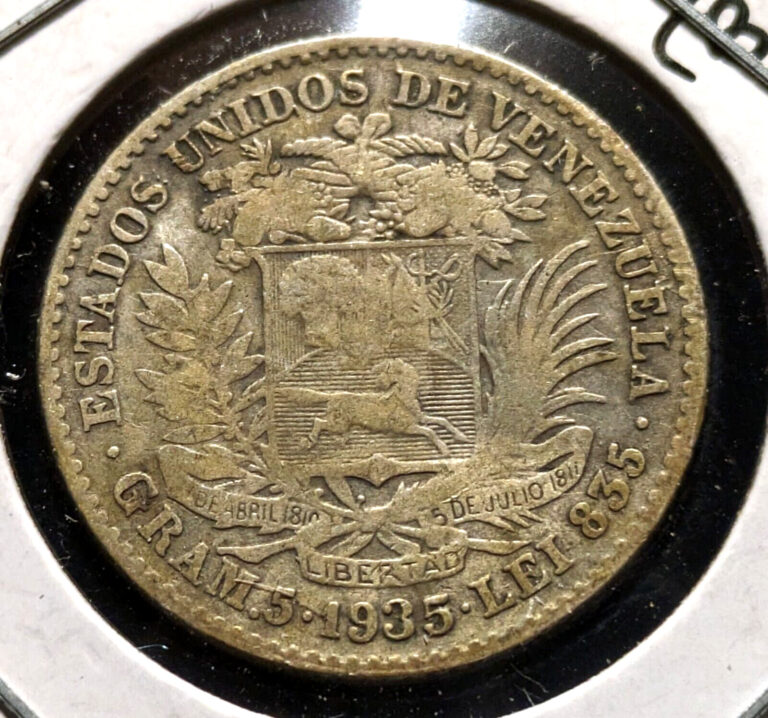 Read more about the article Venezuela Coin Five 5 Bolivares (Bolivar) 1935 Silver .835 Y#22