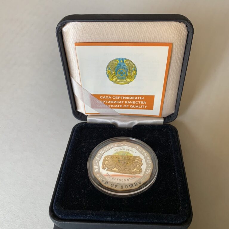 Read more about the article Kazakhstan 500 Tenge 2004 Gold of Nomads The Golden Deer Guilded Silver Coin