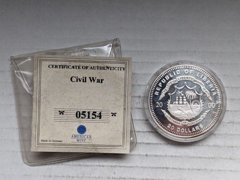 Read more about the article 2000 Liberia Twenty Dollars Proof 99.9% Silver Civil War Fort Sumter $20 KM#505