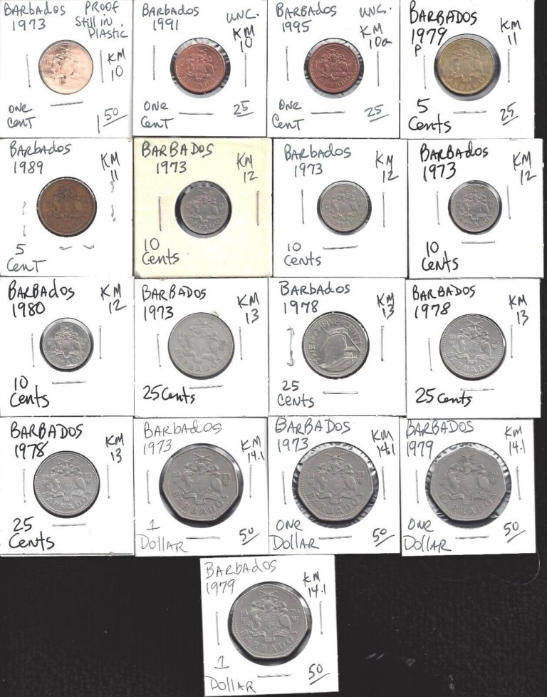 Read more about the article BARBADOS COINS – LOT OF 17 COINS – 1973 TO 1995 – 1 CENT TO 1 DOLLAR