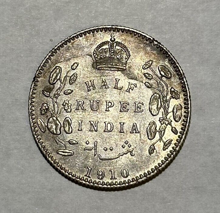 Read more about the article 1910 INDIA Half 1/2 Rupee Silver Coin Almost Uncirculated (AU) KM# 507