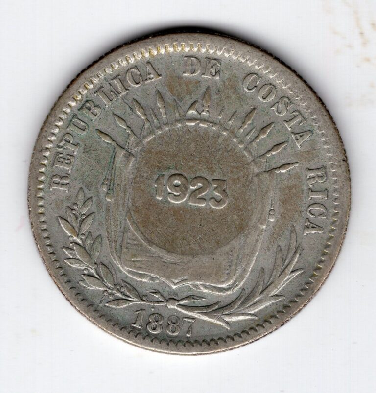 Read more about the article 1887 “1923” SILVER COSTA RICA 50 CENTIMOS COUNTERSTAMP RARE COIN HIGH GRADE