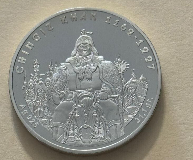 Read more about the article Kazakhstan 2008 Silver Proof Coin 100 Tenge Genghis Khan 31 1 grams .925 silver