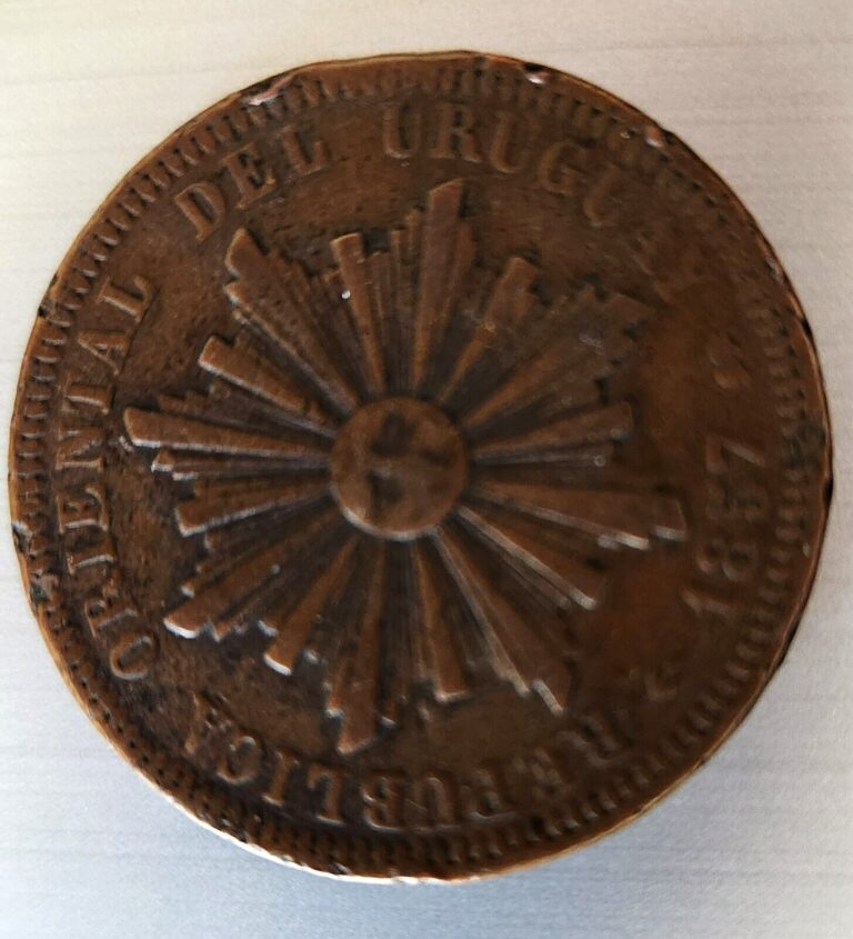 Read more about the article 1857 URUGUAY Vintage Genuine Sun and Wreath 40 Centesimos Coin