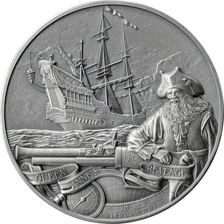 Read more about the article 2023 Barbados Captains of Fortune Queen Anne’s Revenge 2oz Silver Antiqued Coin