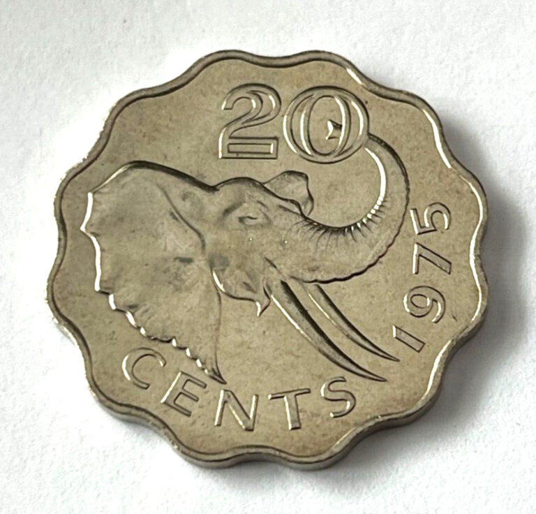 Read more about the article 1975 Swaziland Scalloped Coin 20 cents African Elephant Animal Wildlife