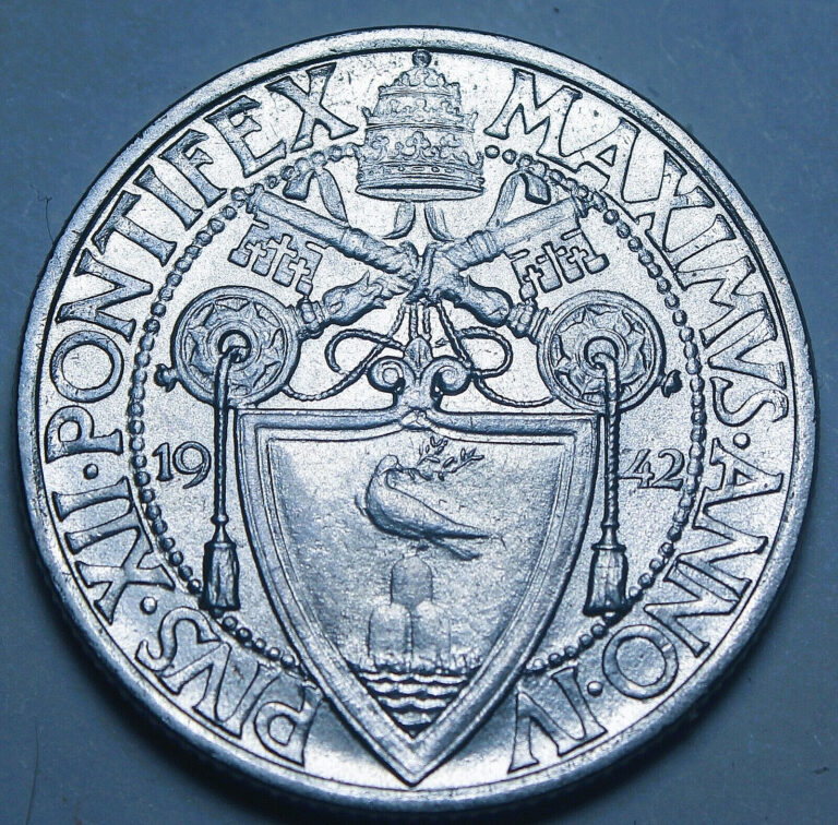 Read more about the article Vatican City 50 Centesimi  1942 Gem Unc~Justice Seated With Tablets Of Law~Fr/Sh
