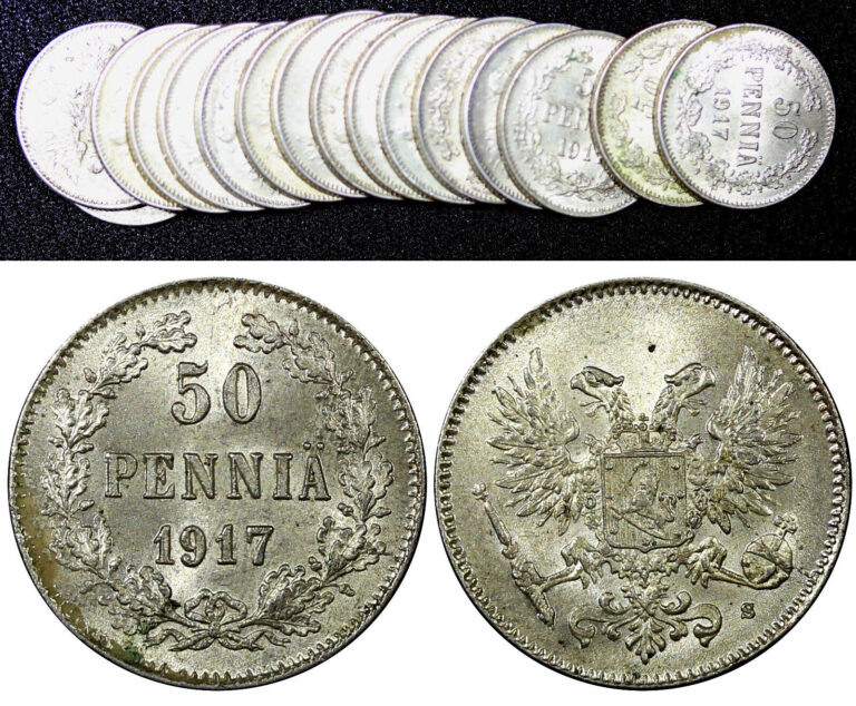 Read more about the article Finland Silver 1914-1917 S 50 Penniä Civil War UNC KM# 20 RANDOM PICK (1 Coin)