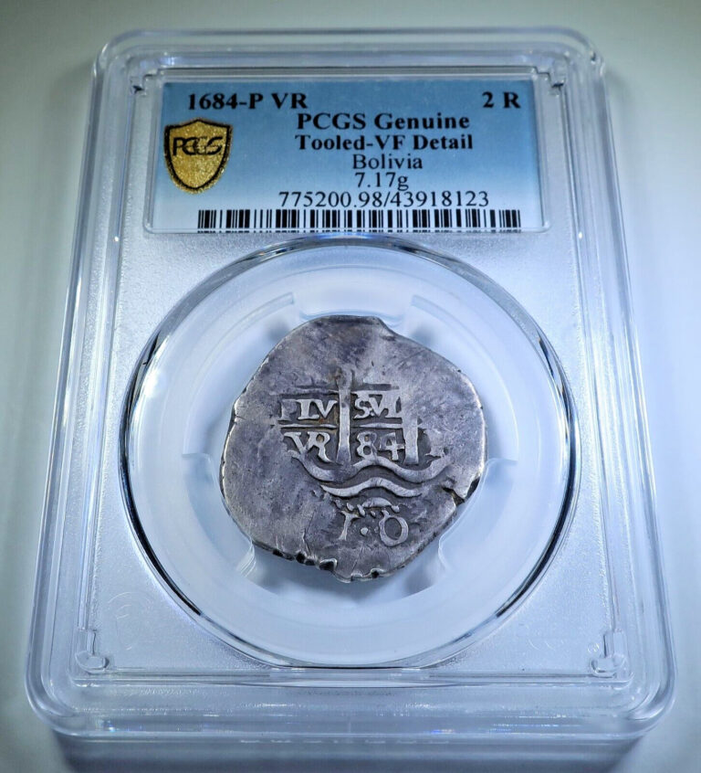 Read more about the article PCGS 1684 Spanish Bolivia Silver 2 Reales Antique 1600s Pirate Treasure Cob Coin
